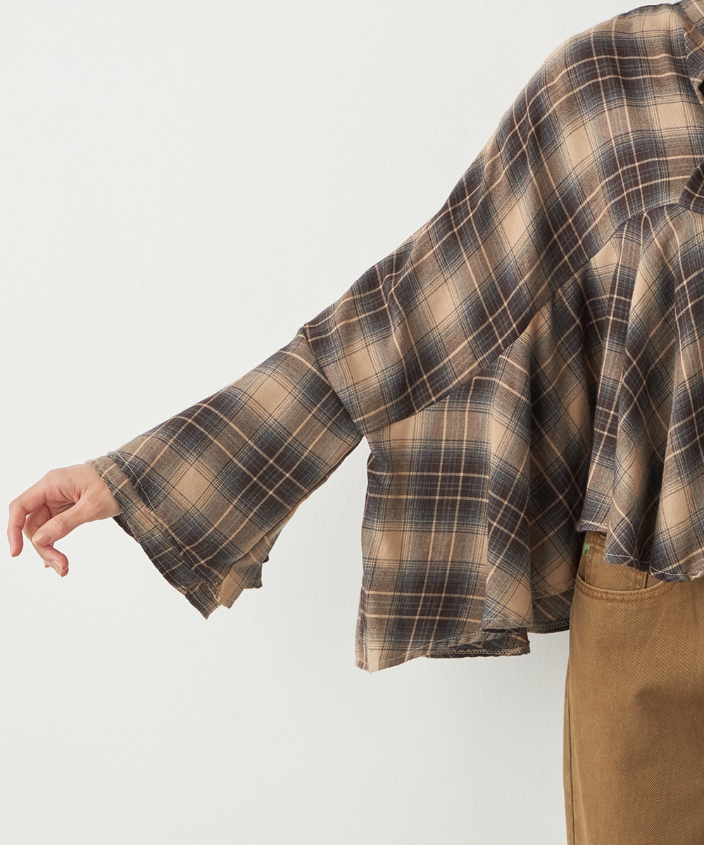 チェックボウタイポンチョブラウス