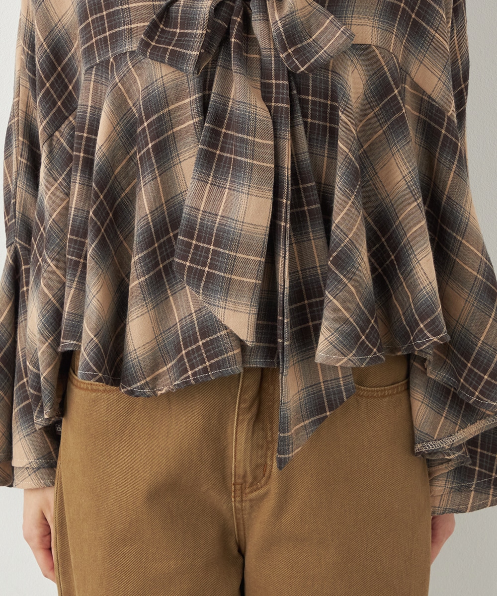 チェックボウタイポンチョブラウス