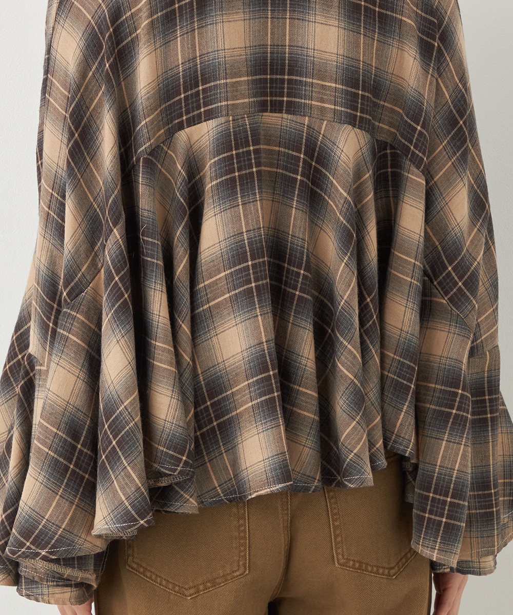チェックボウタイポンチョブラウス
