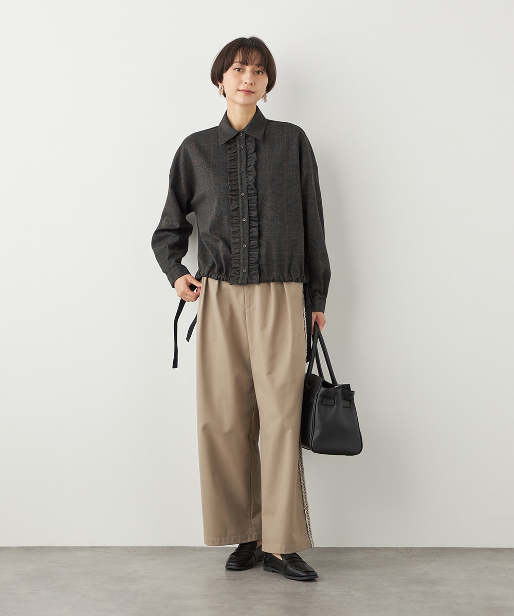 チェックフリルデザインシャツ