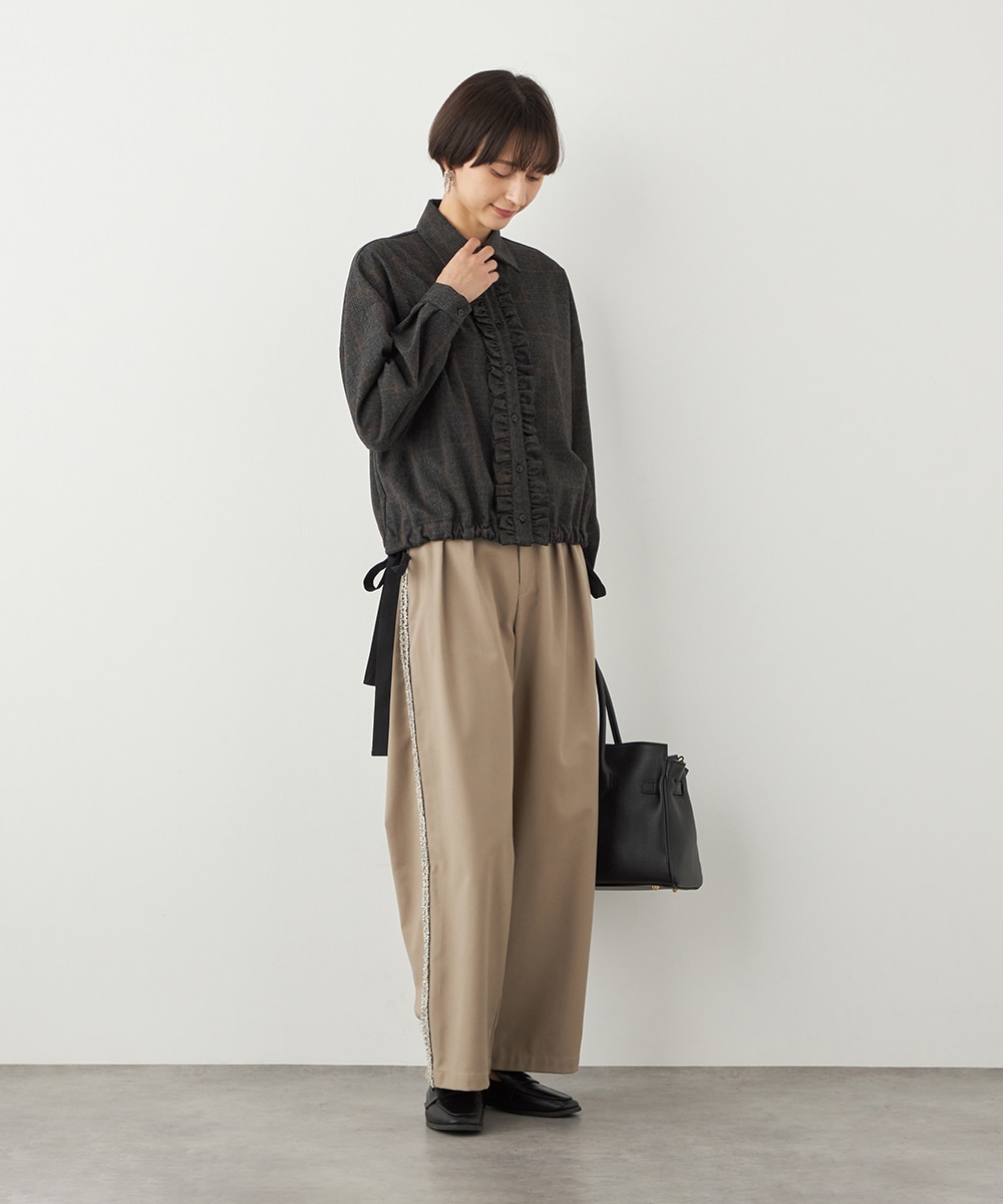 チェックフリルデザインシャツ