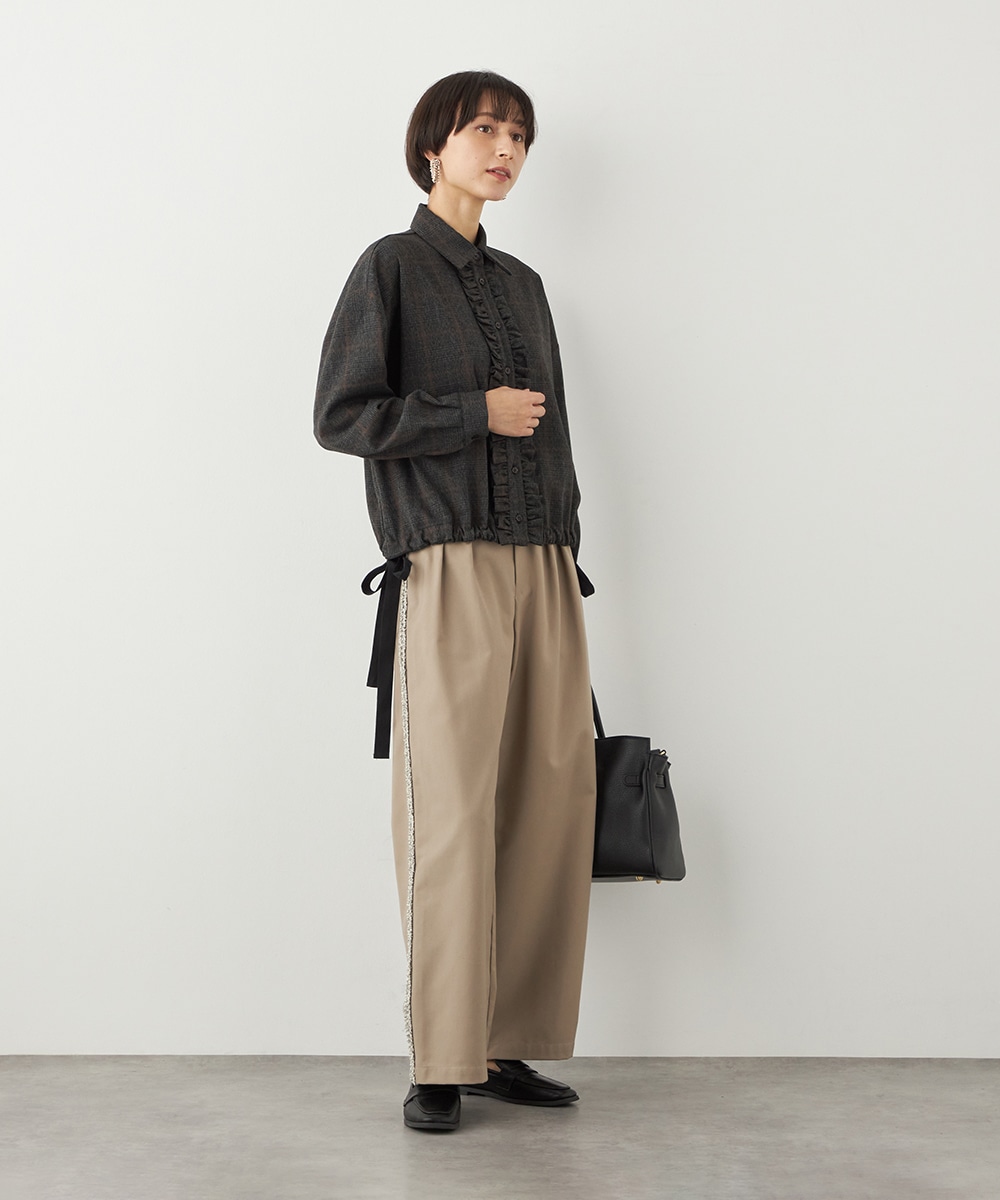 チェックフリルデザインシャツ