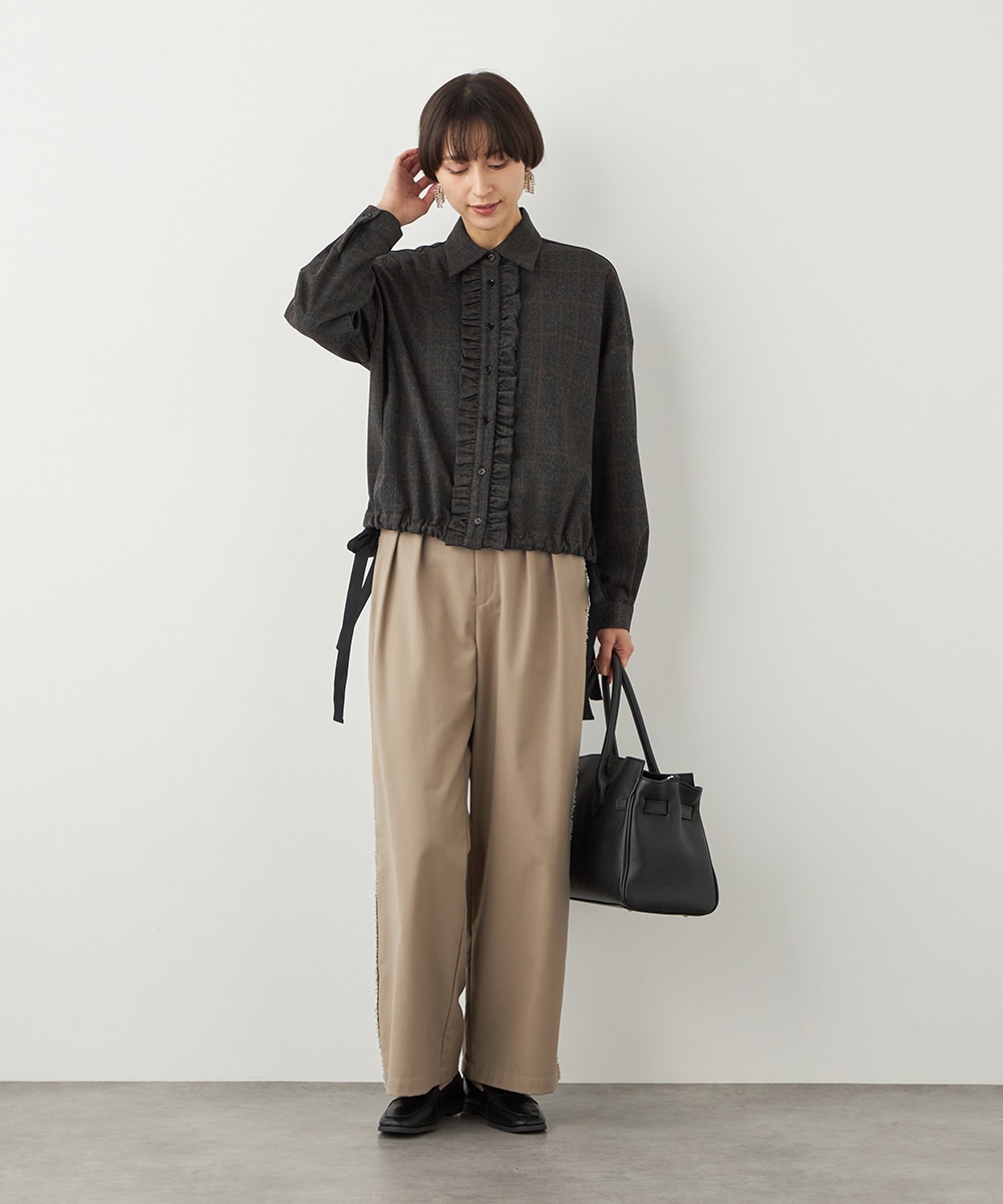 チェックフリルデザインシャツ