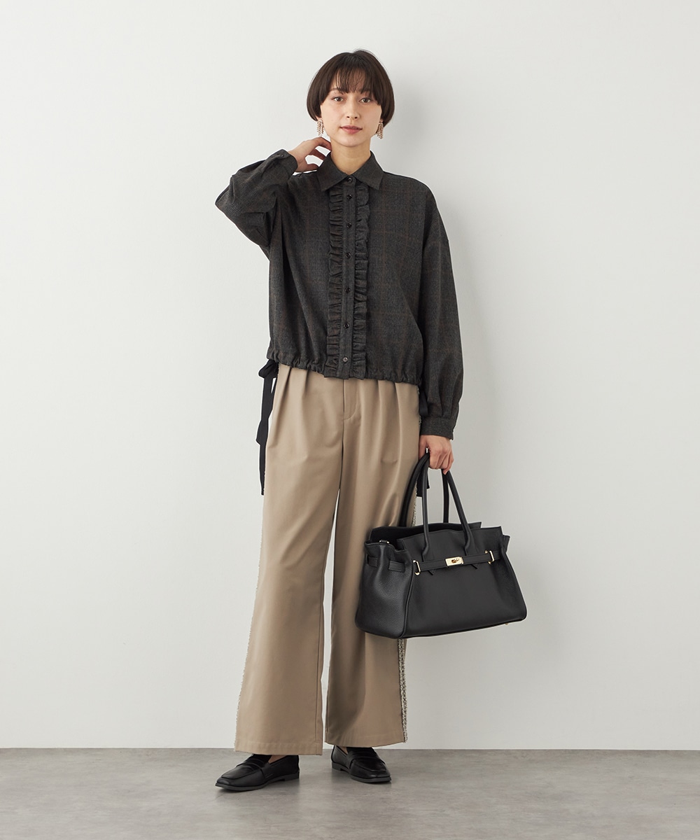 チェックフリルデザインシャツ