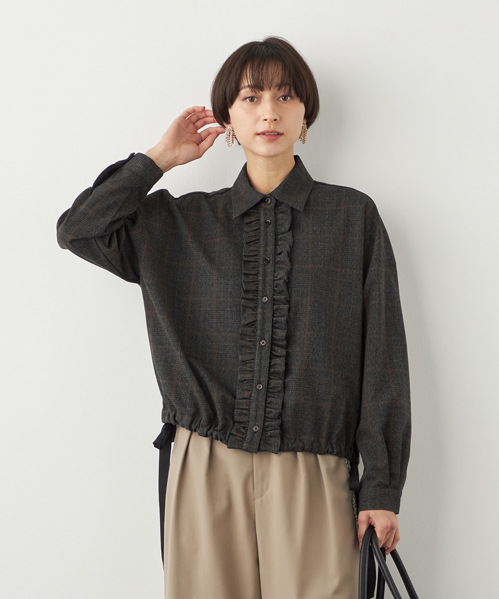 チェックフリルデザインシャツ