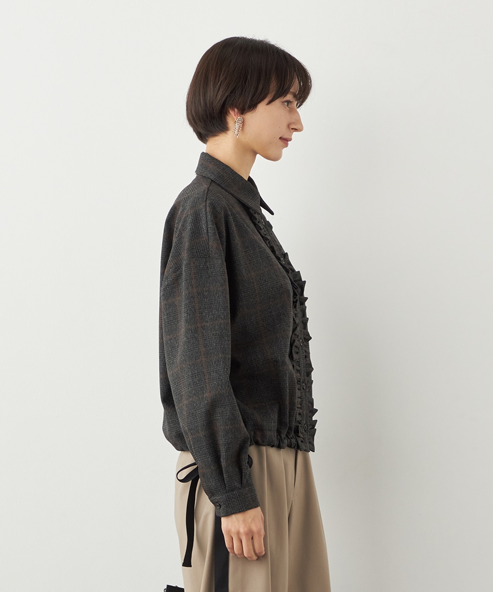 チェックフリルデザインシャツ