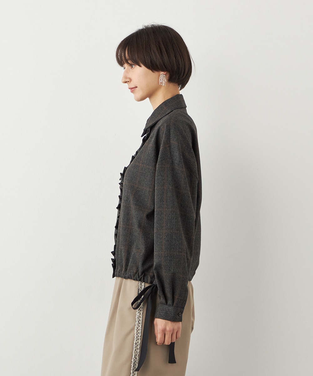 チェックフリルデザインシャツ