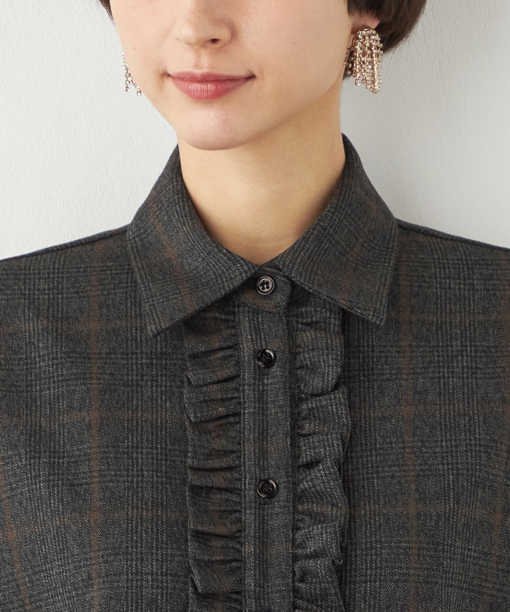 チェックフリルデザインシャツ