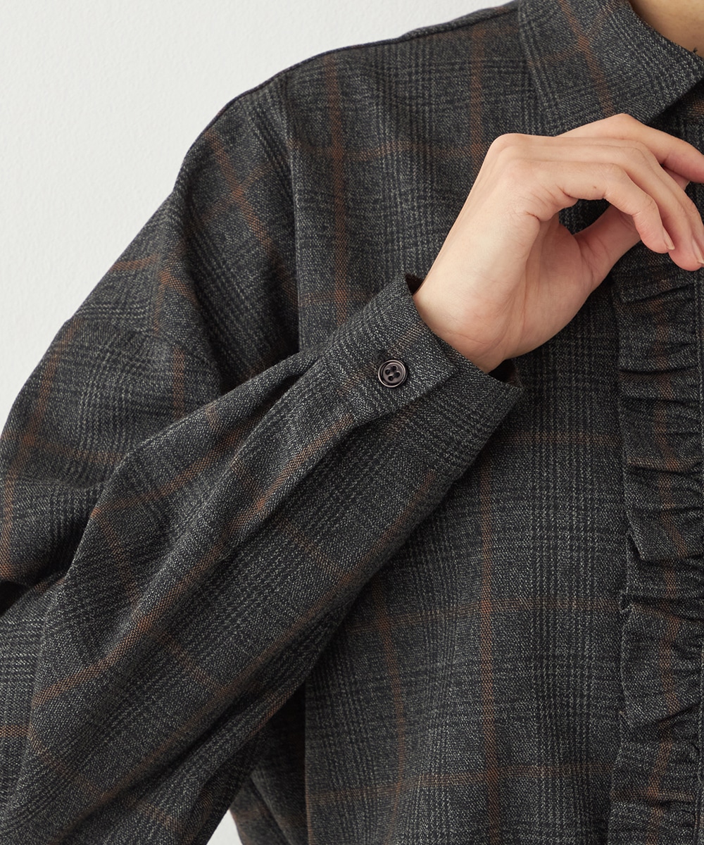 チェックフリルデザインシャツ