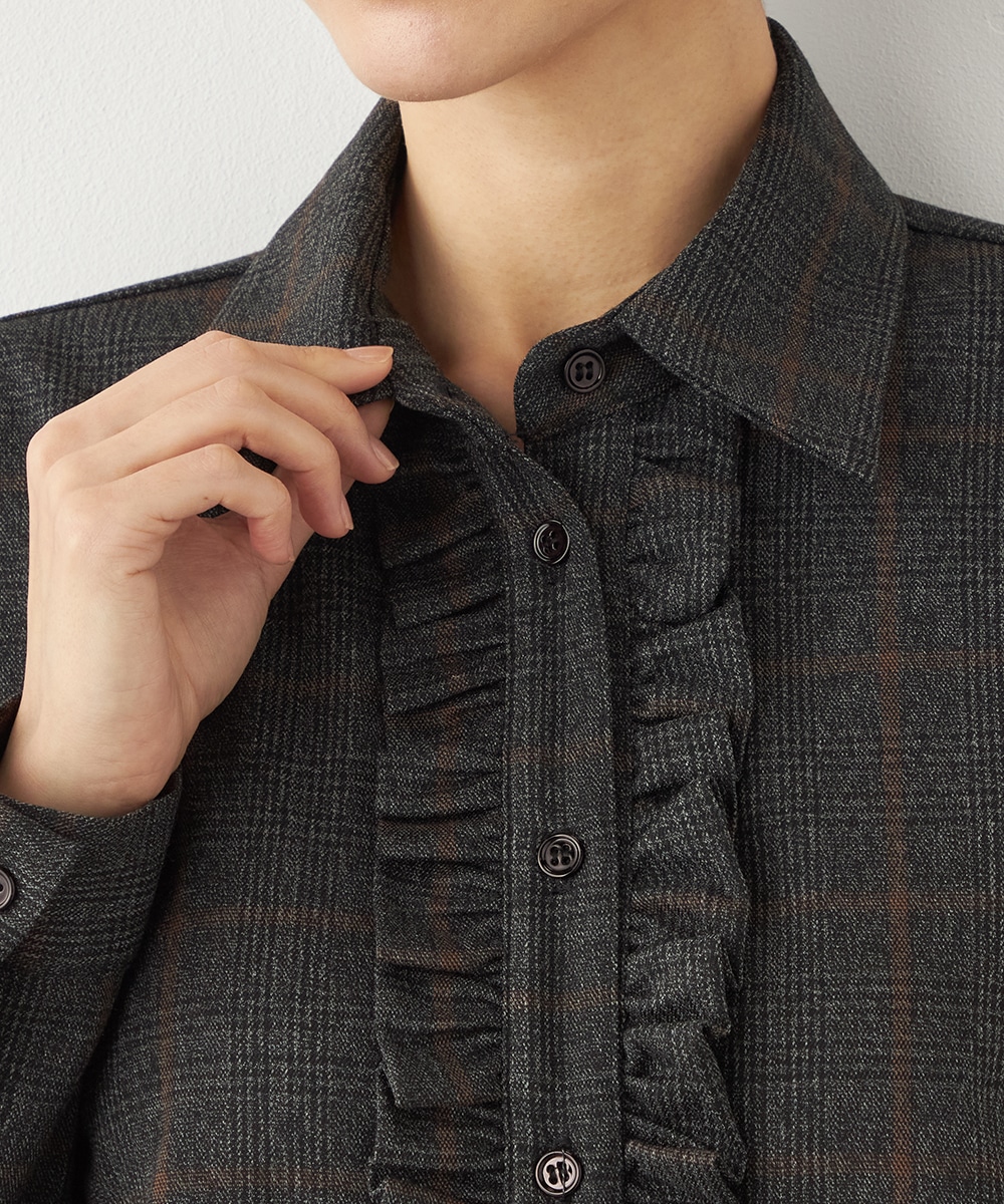 チェックフリルデザインシャツ