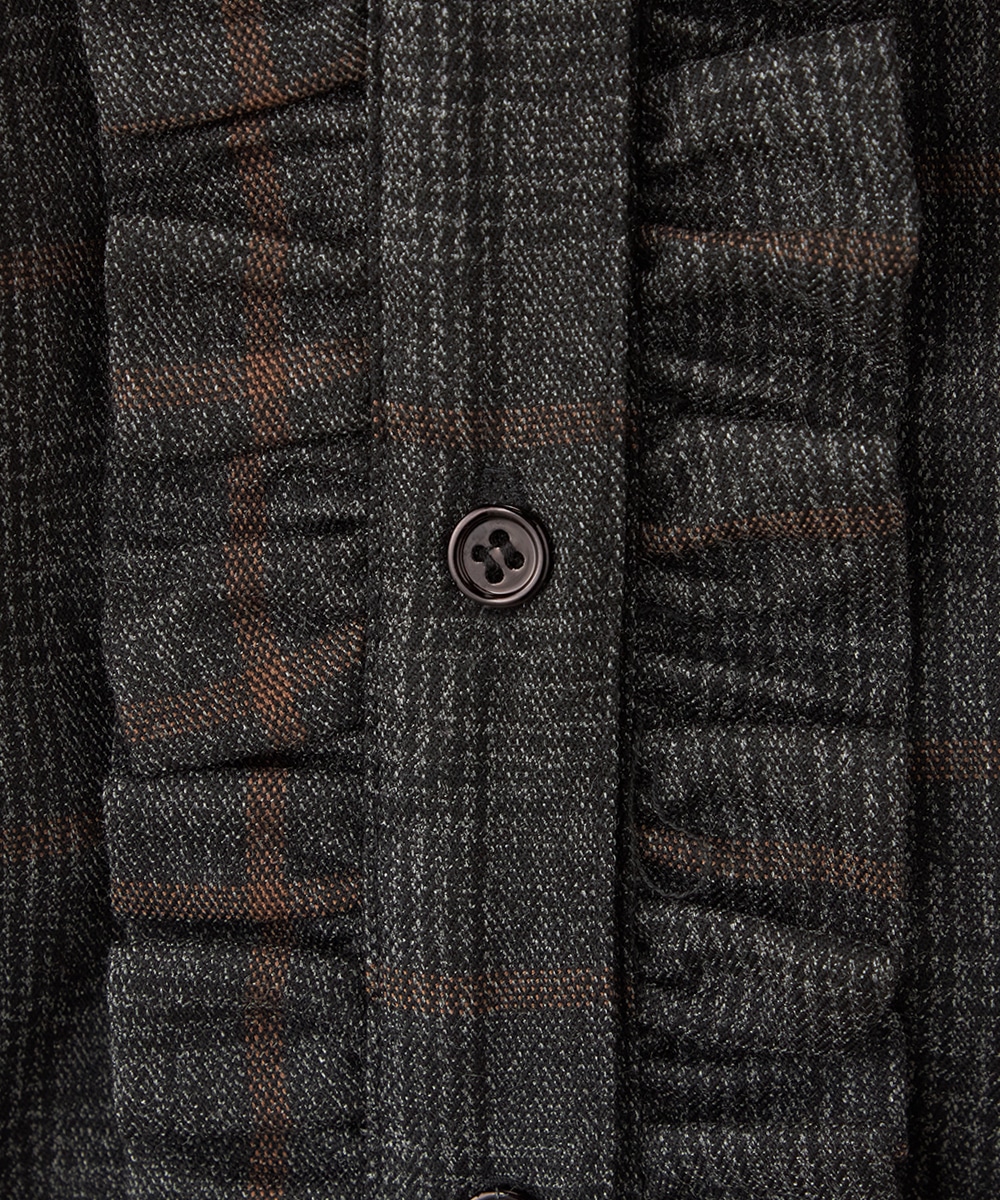 チェックフリルデザインシャツ