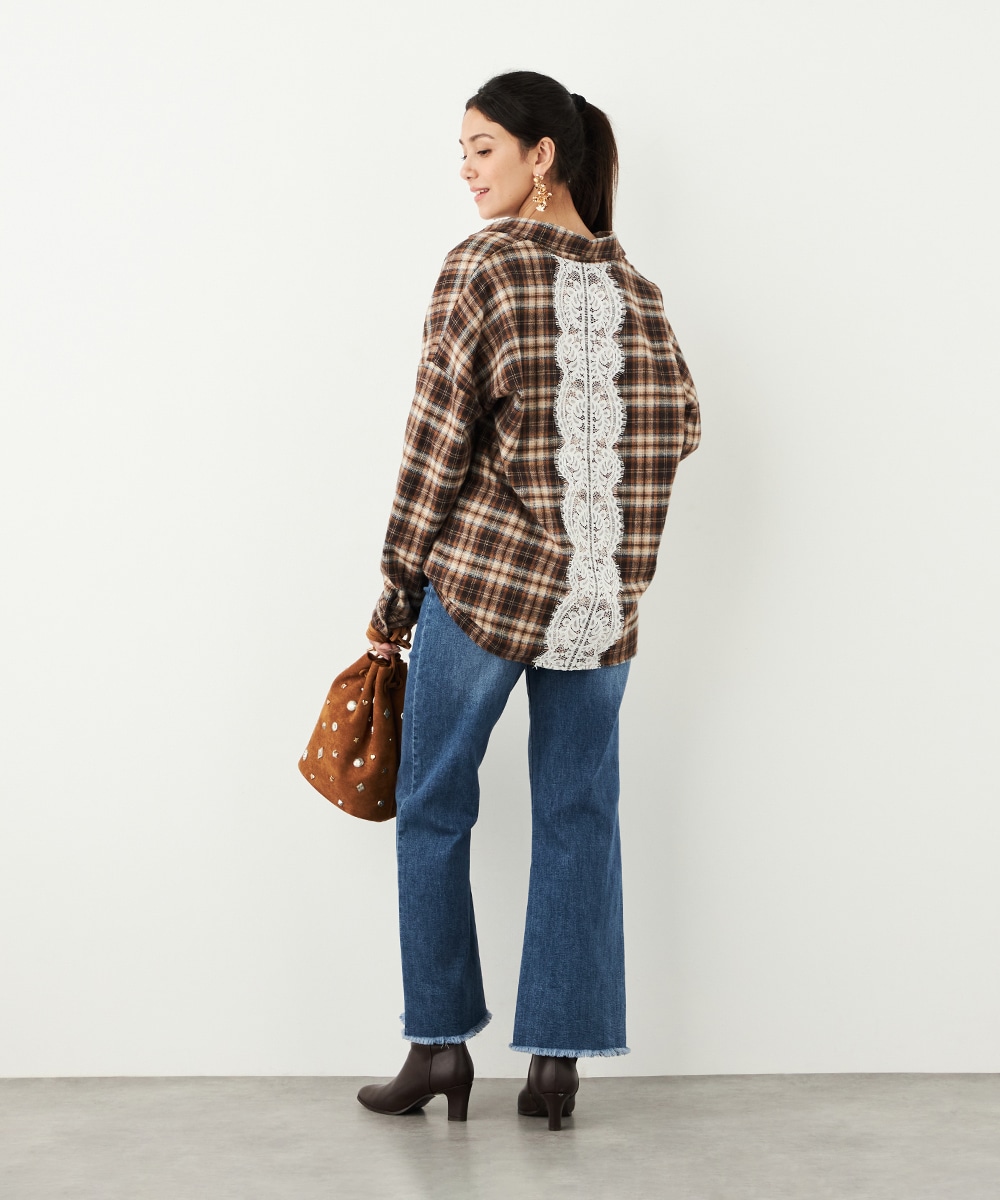 バックレースチェックシャツ