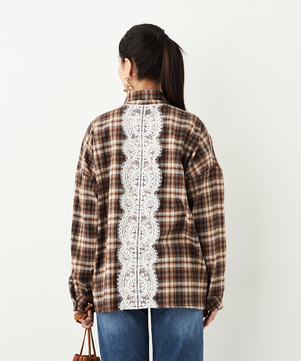 バックレースチェックシャツ