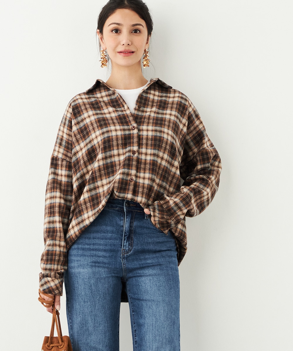  armoire capriceのバックレースチェックシャツ