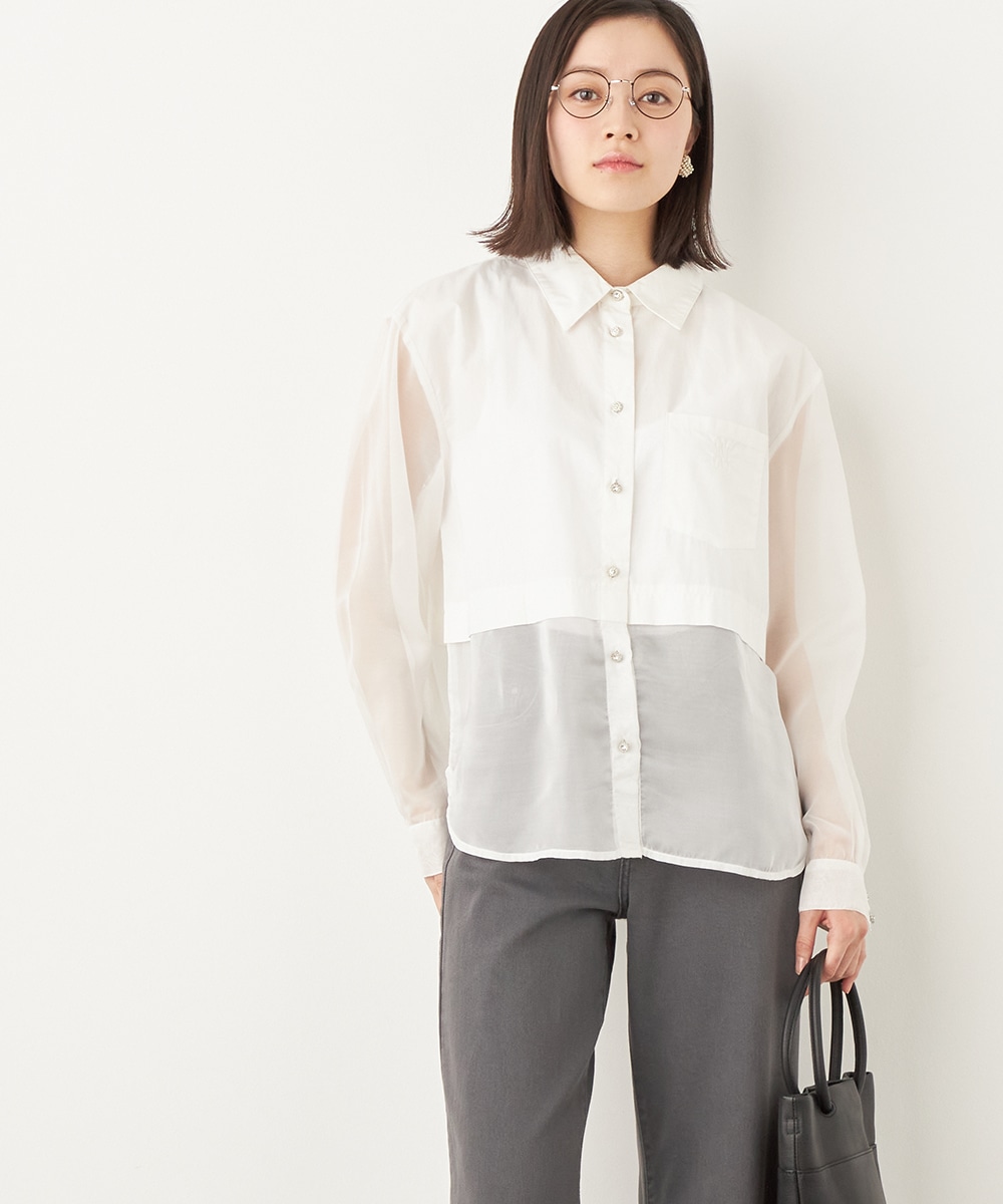 シアー切り替えシャツブラウス