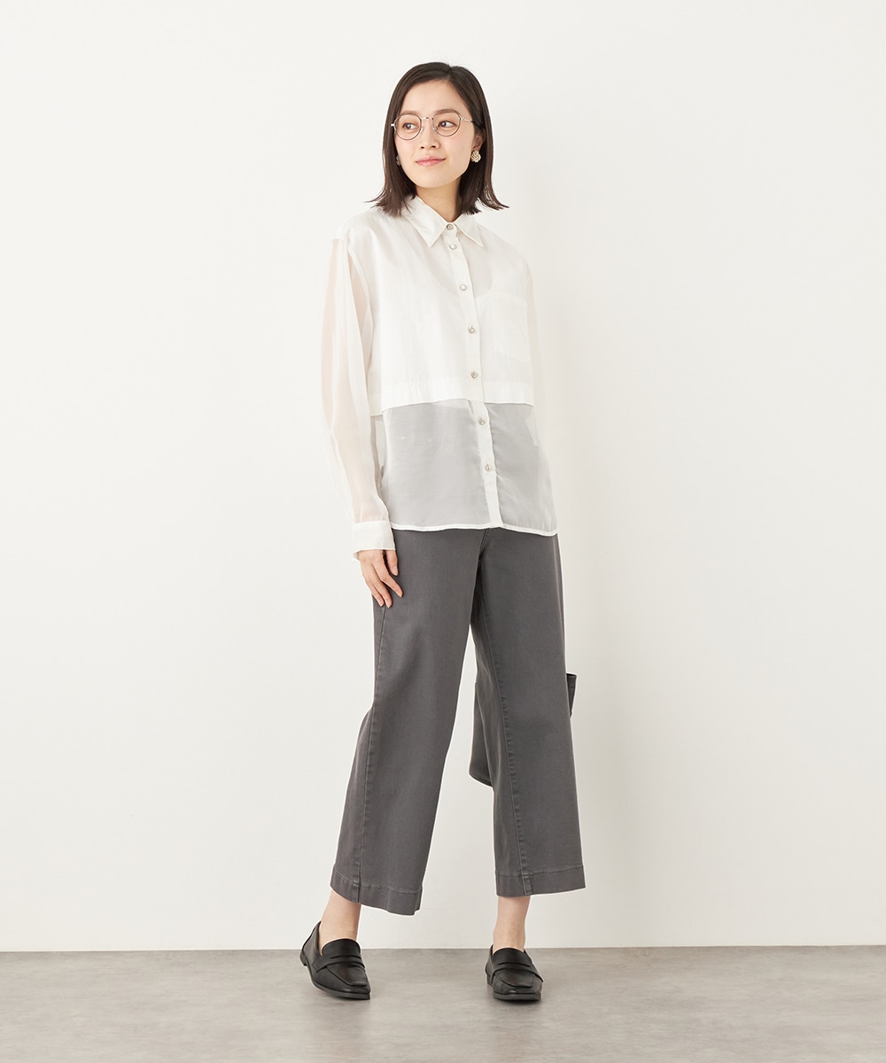 シアー切り替えシャツブラウス