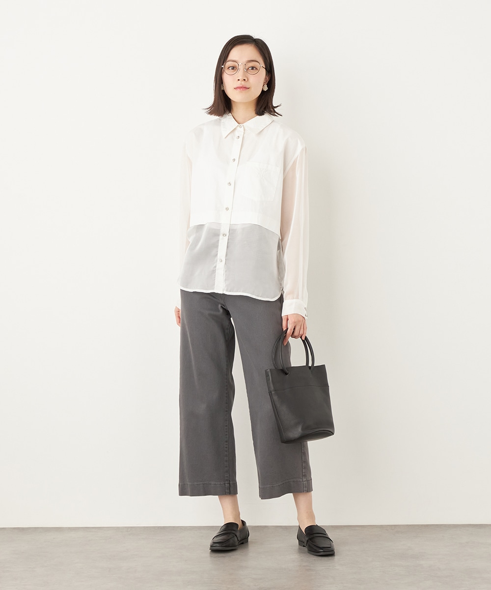 シアー切り替えシャツブラウス