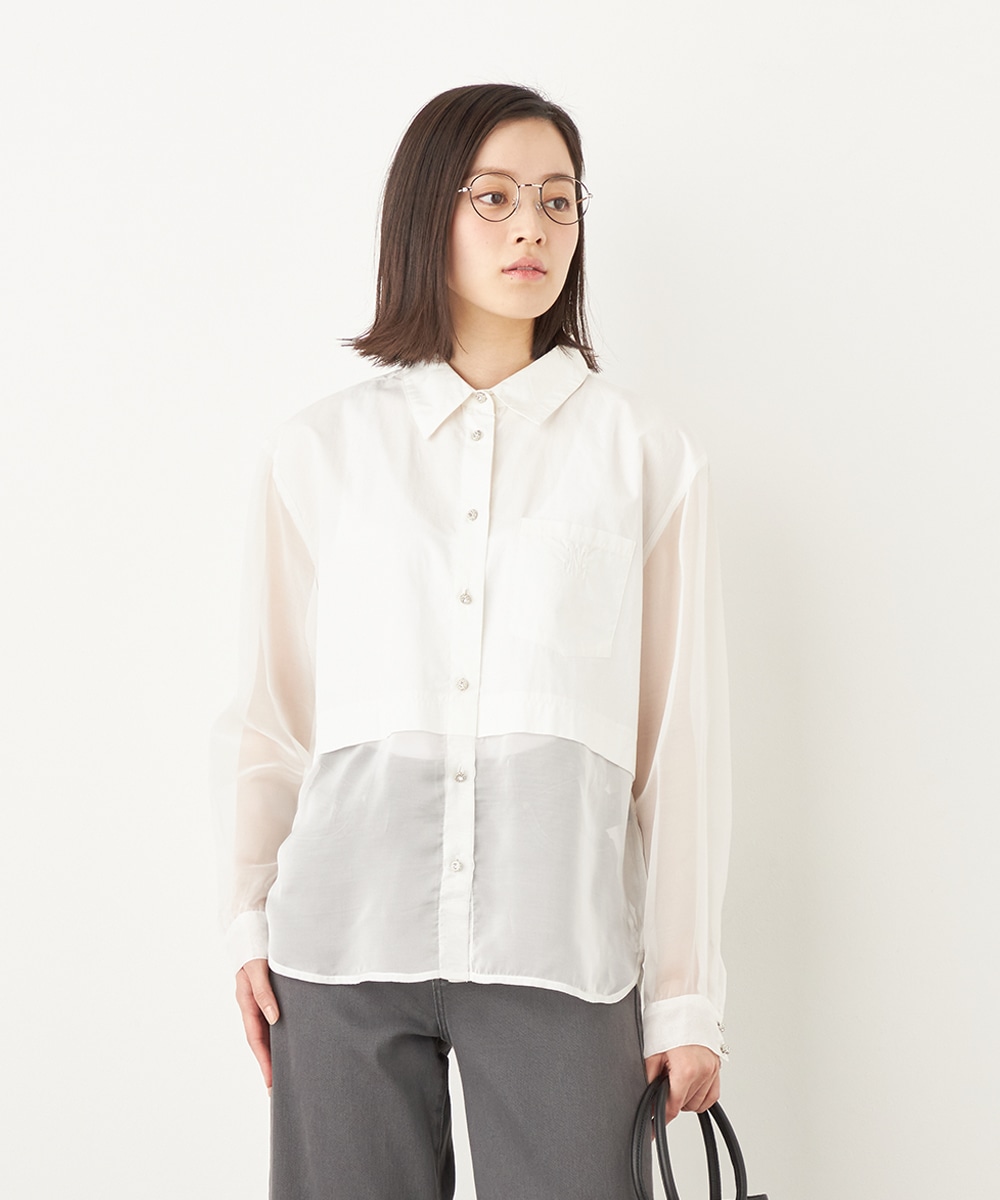 シアー切り替えシャツブラウス