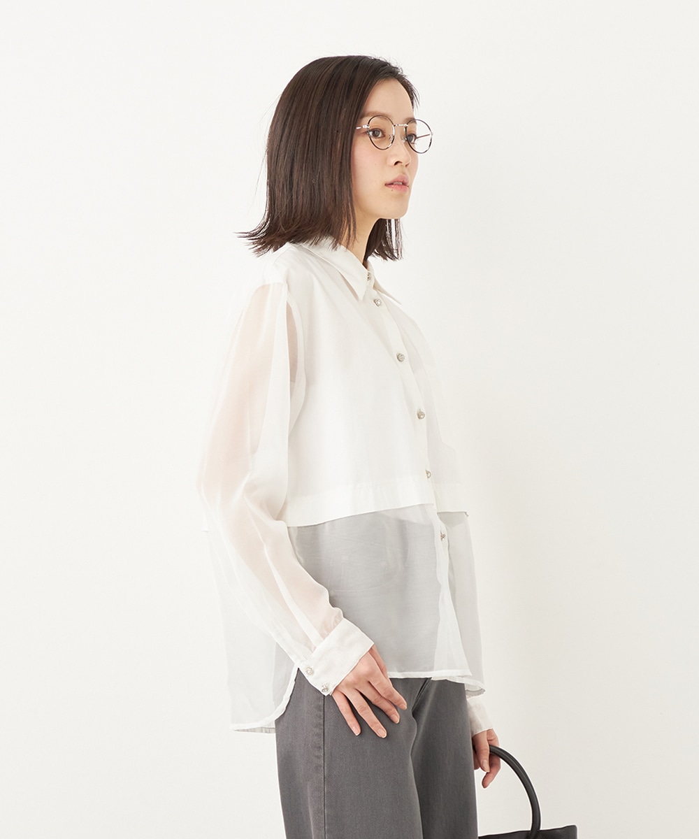 シアー切り替えシャツブラウス