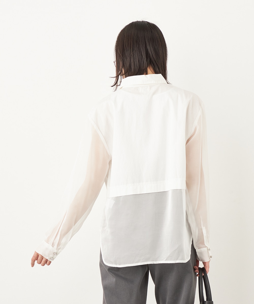 シアー切り替えシャツブラウス