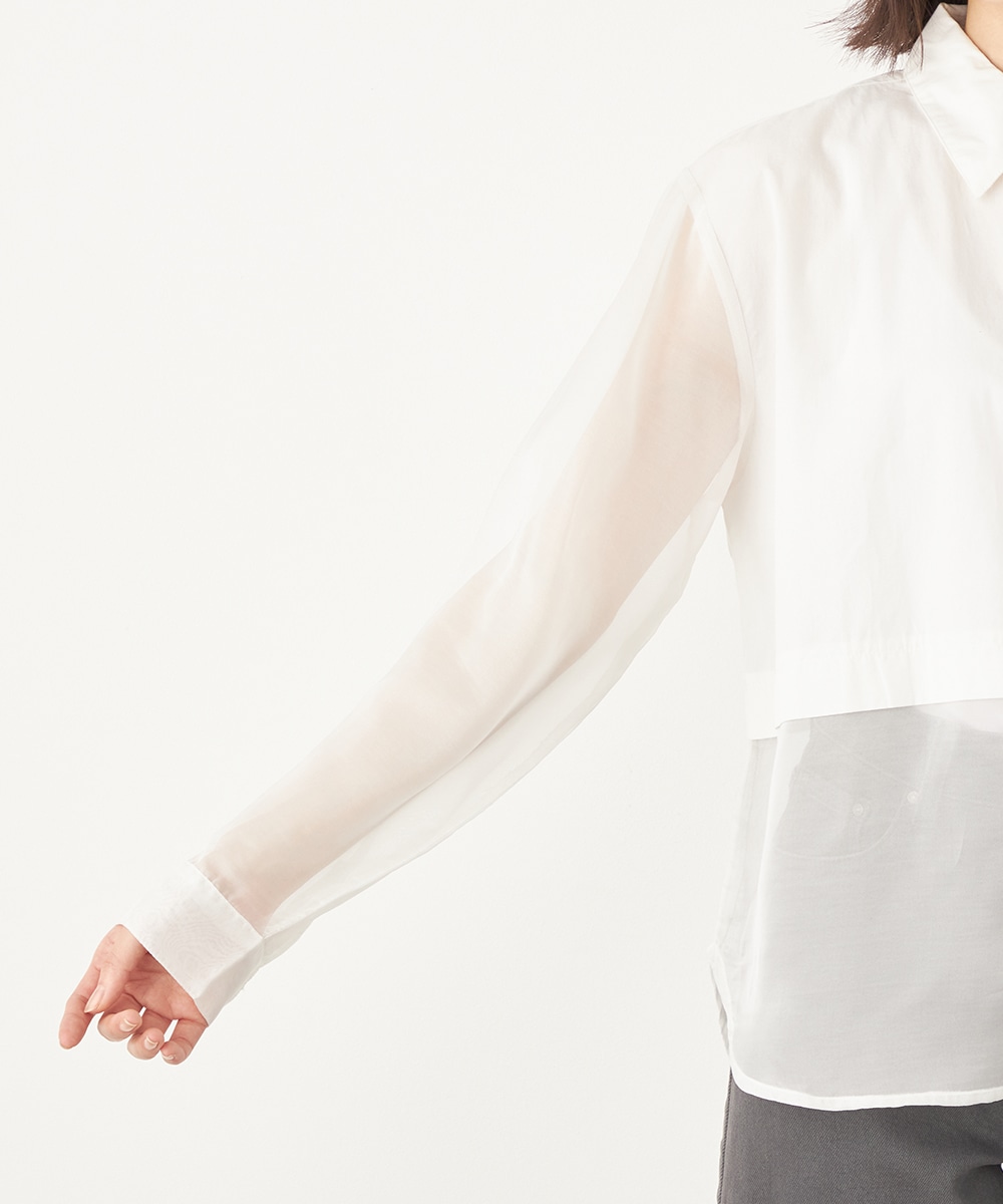 シアー切り替えシャツブラウス