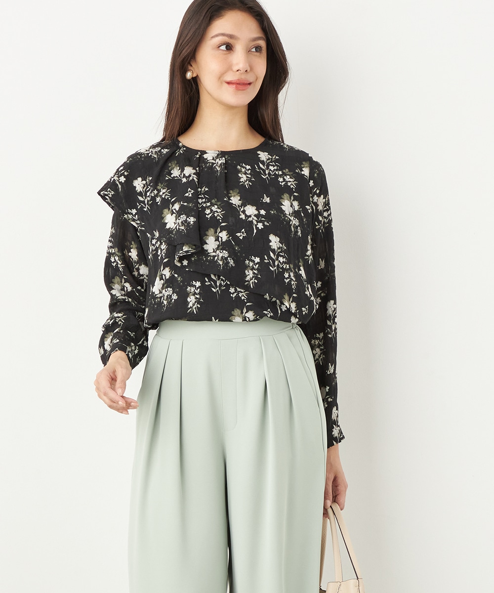 フラワーチェックブラウス