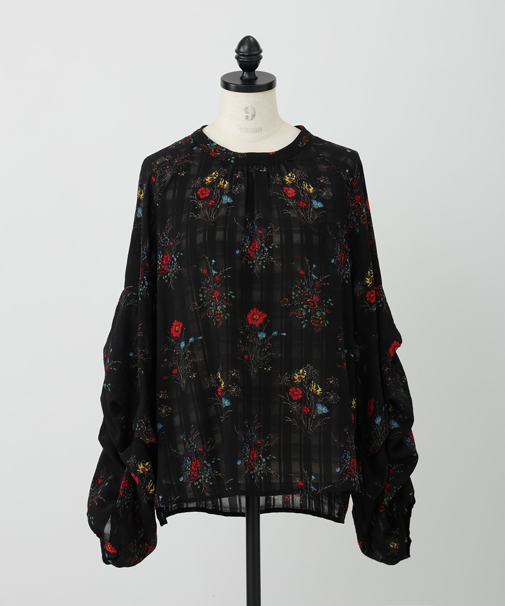 チェックフラワーブラウス