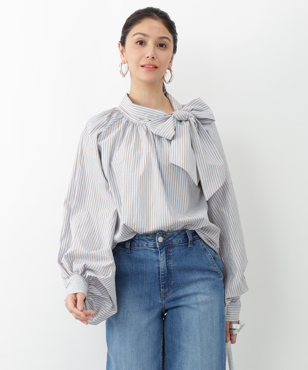 ストライプボウタイブラウス