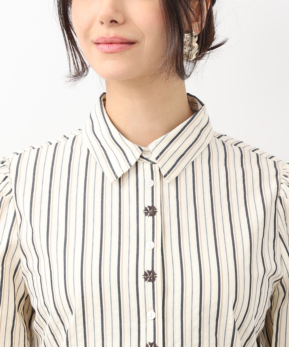 フラワー刺繍ストライプシャツ
