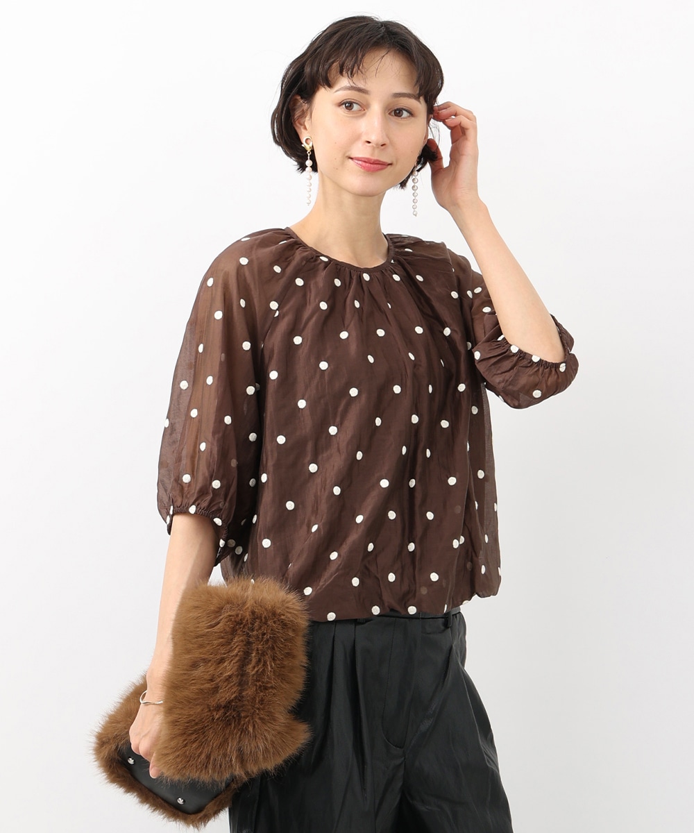 ドット刺繍バルーンブラウス