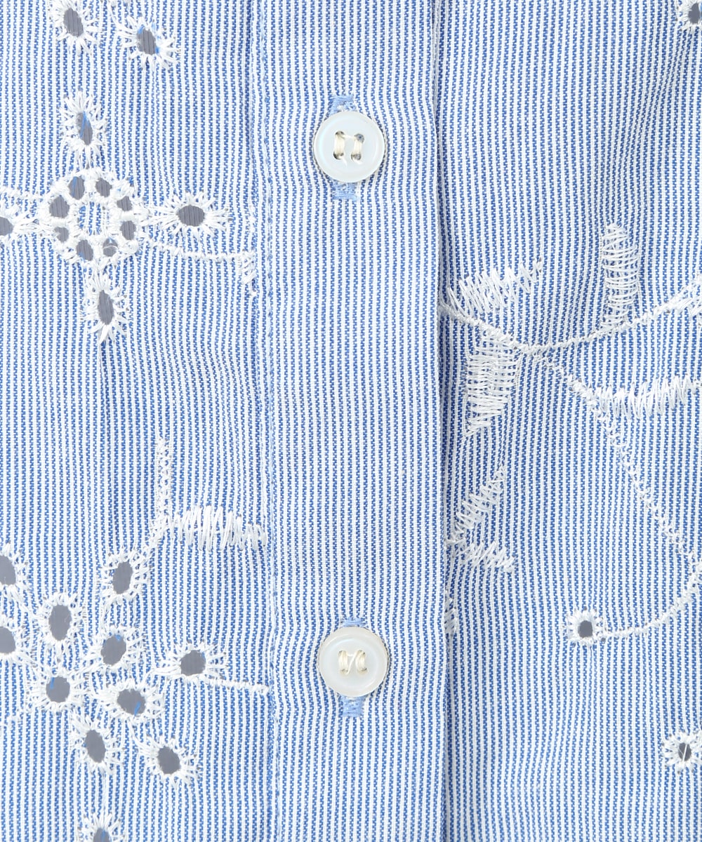 ストライプフラワー刺繍ビジューシャツ