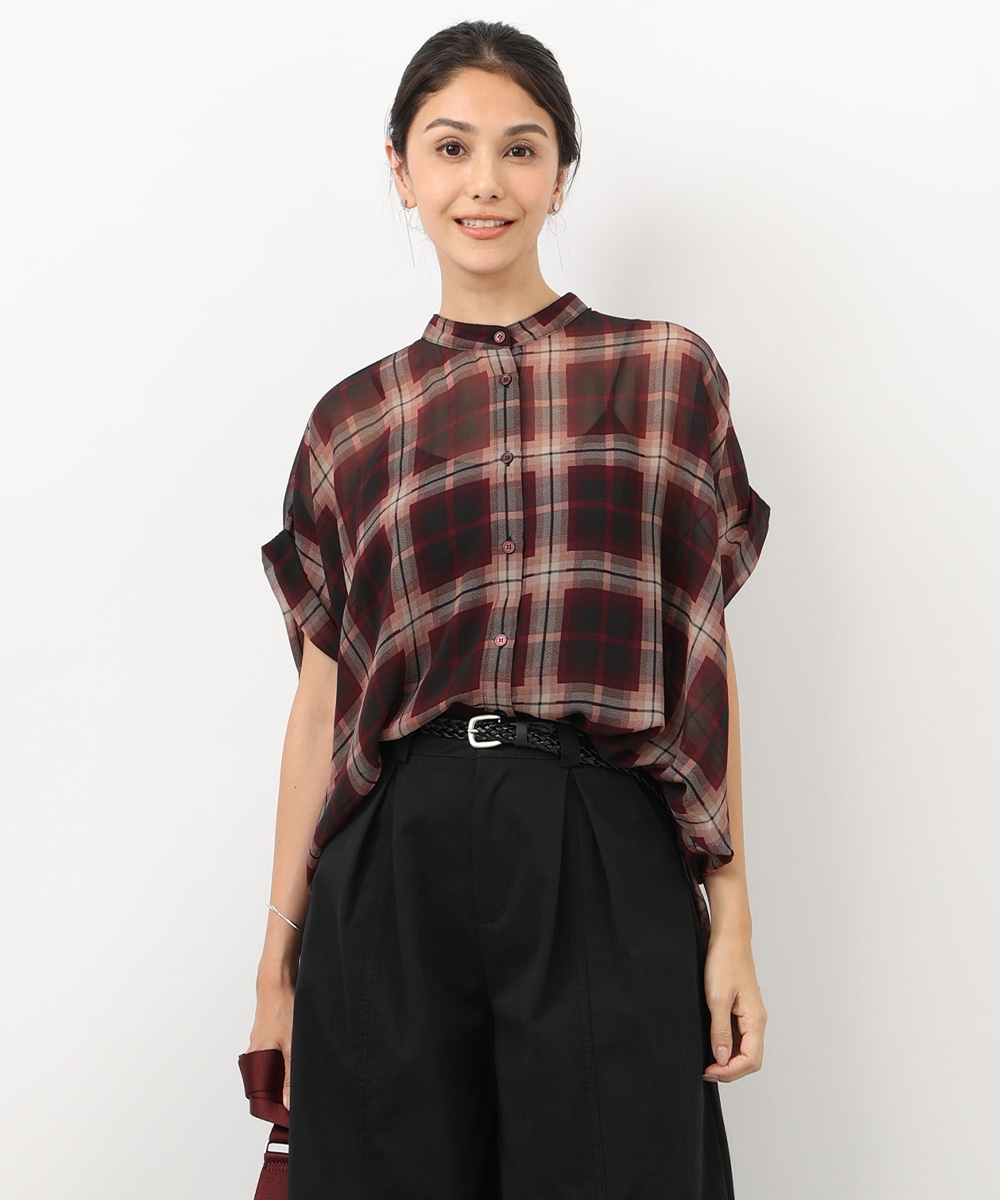 ぼかしチェックシフォンシャツ