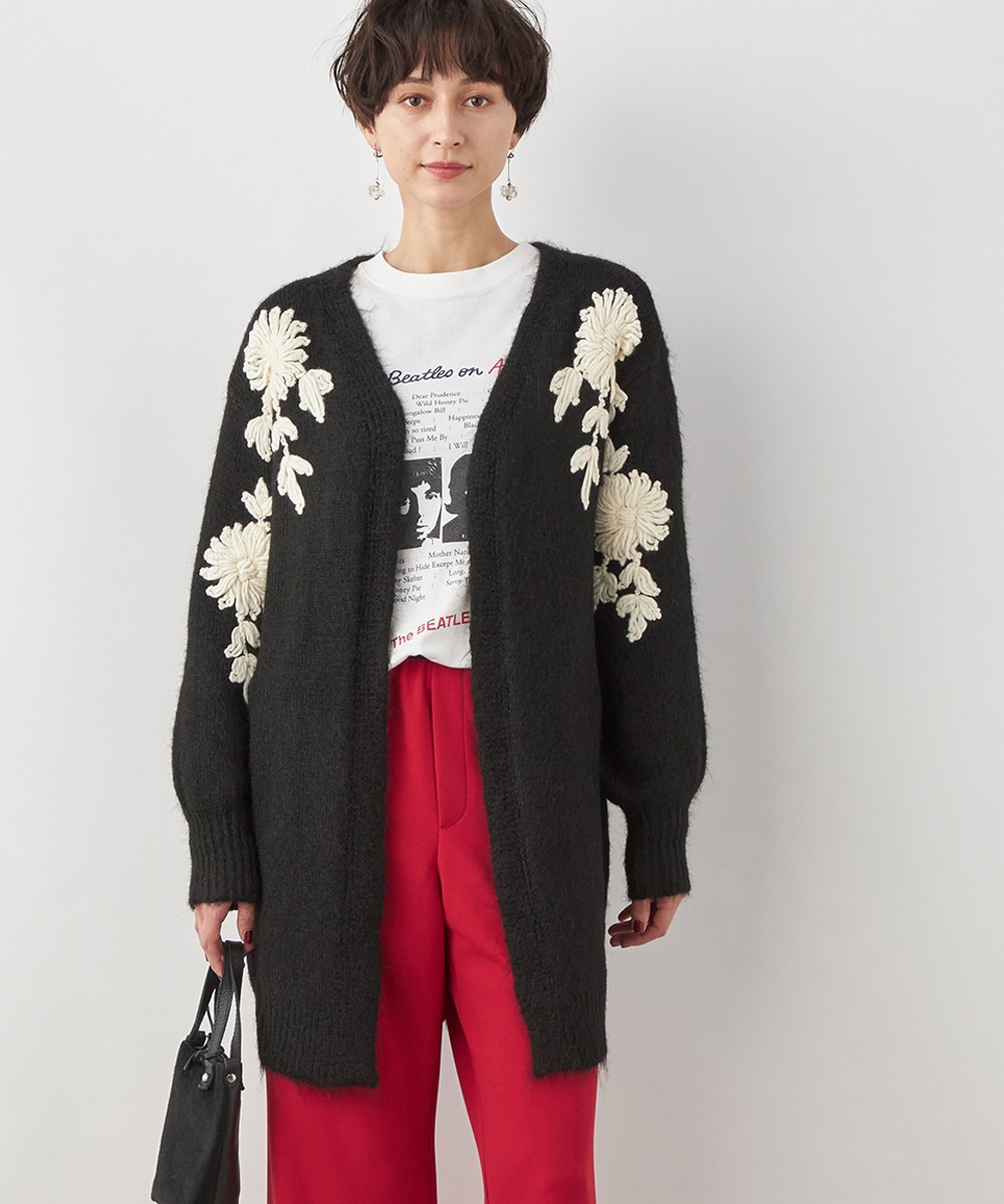 フラワー刺繍ニットカーディガン