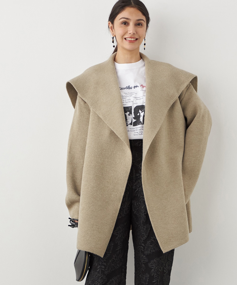 ベルト付きニットコート