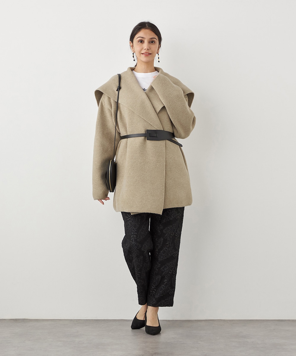 ベルト付きニットコート
