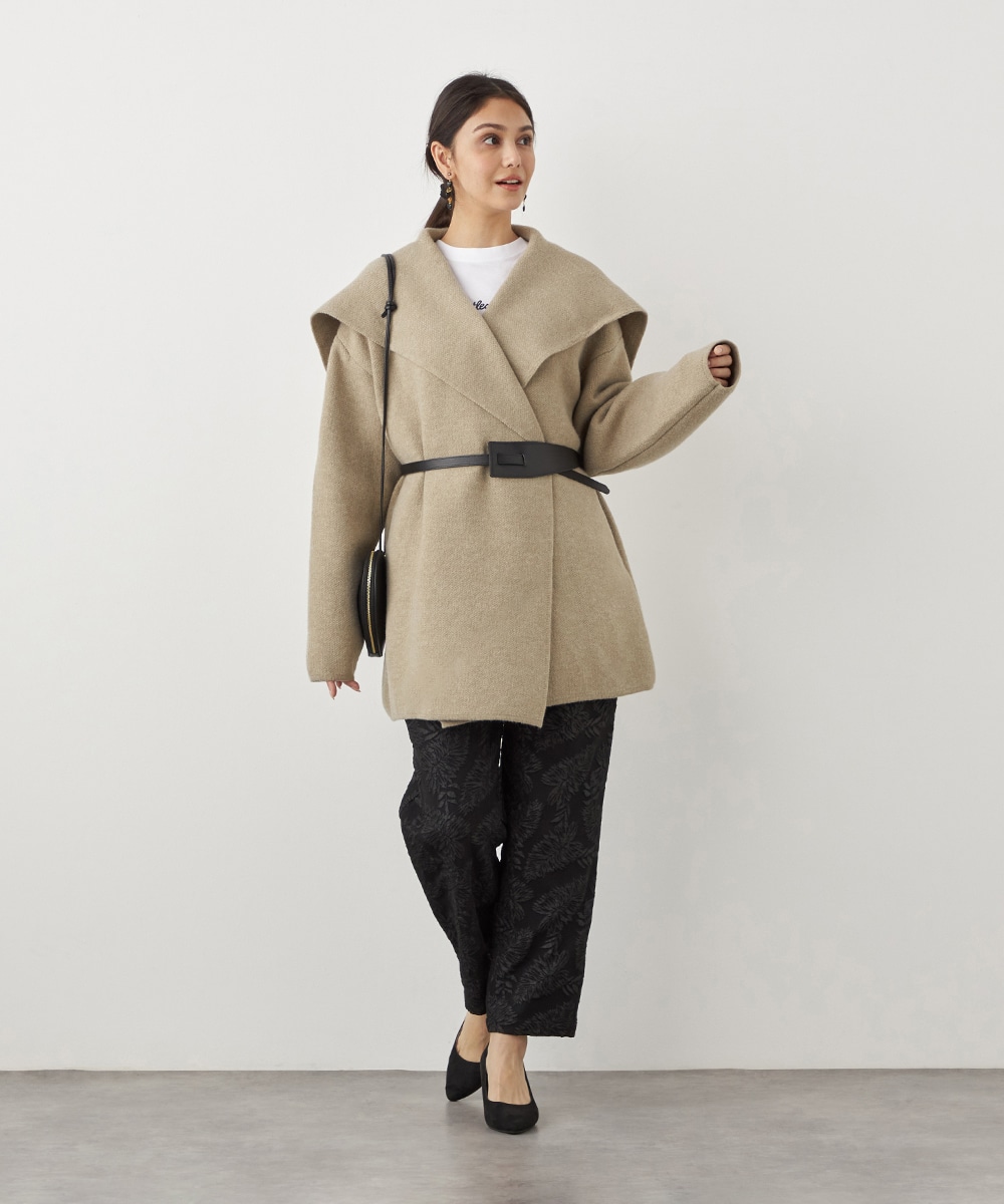 ベルト付きニットコート