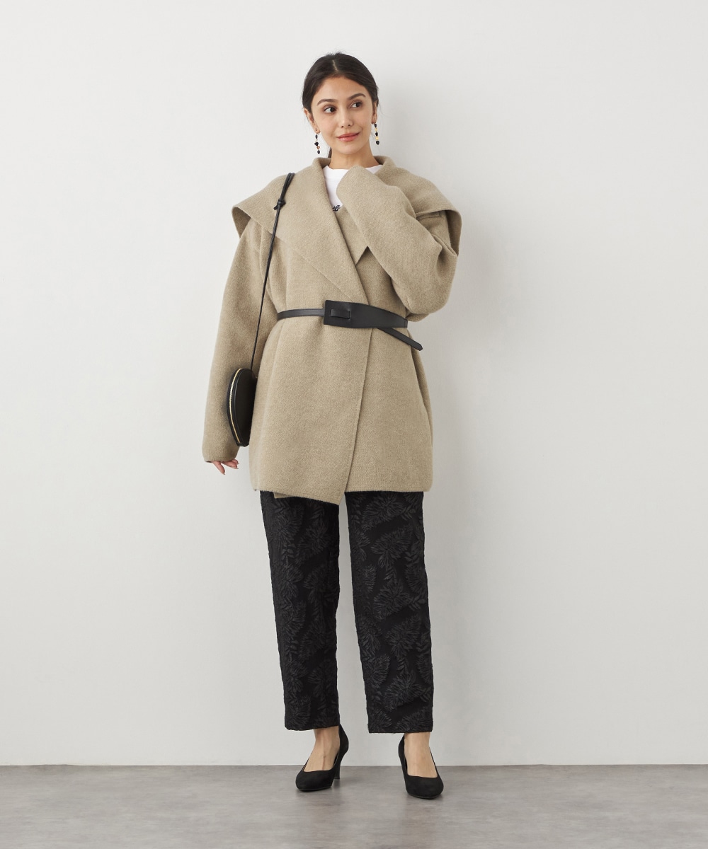 ベルト付きニットコート