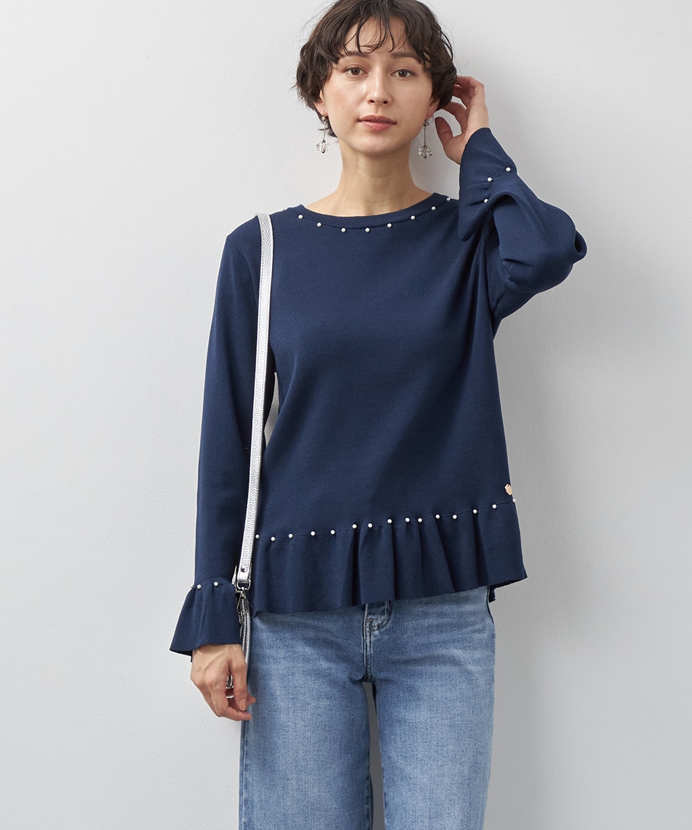 パール付きフレアニット