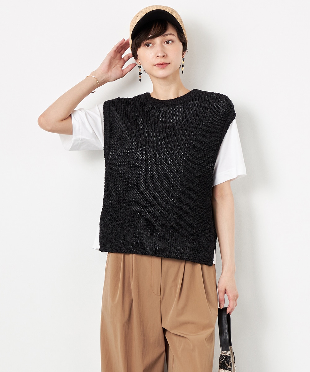  armoire capriceのツムギ畦編みベスト