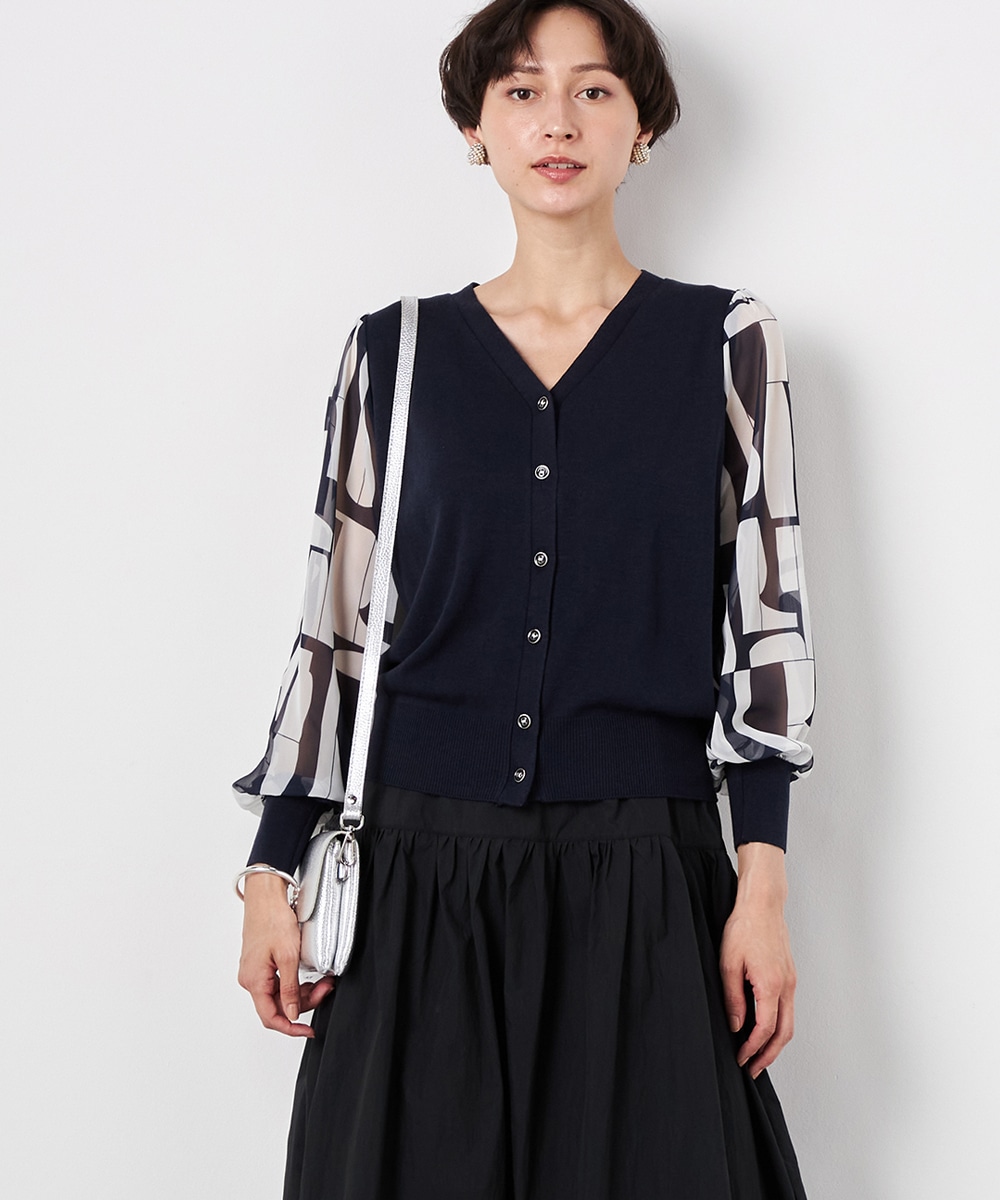  armoire capriceの幾何学プリント切り替えカーディガン