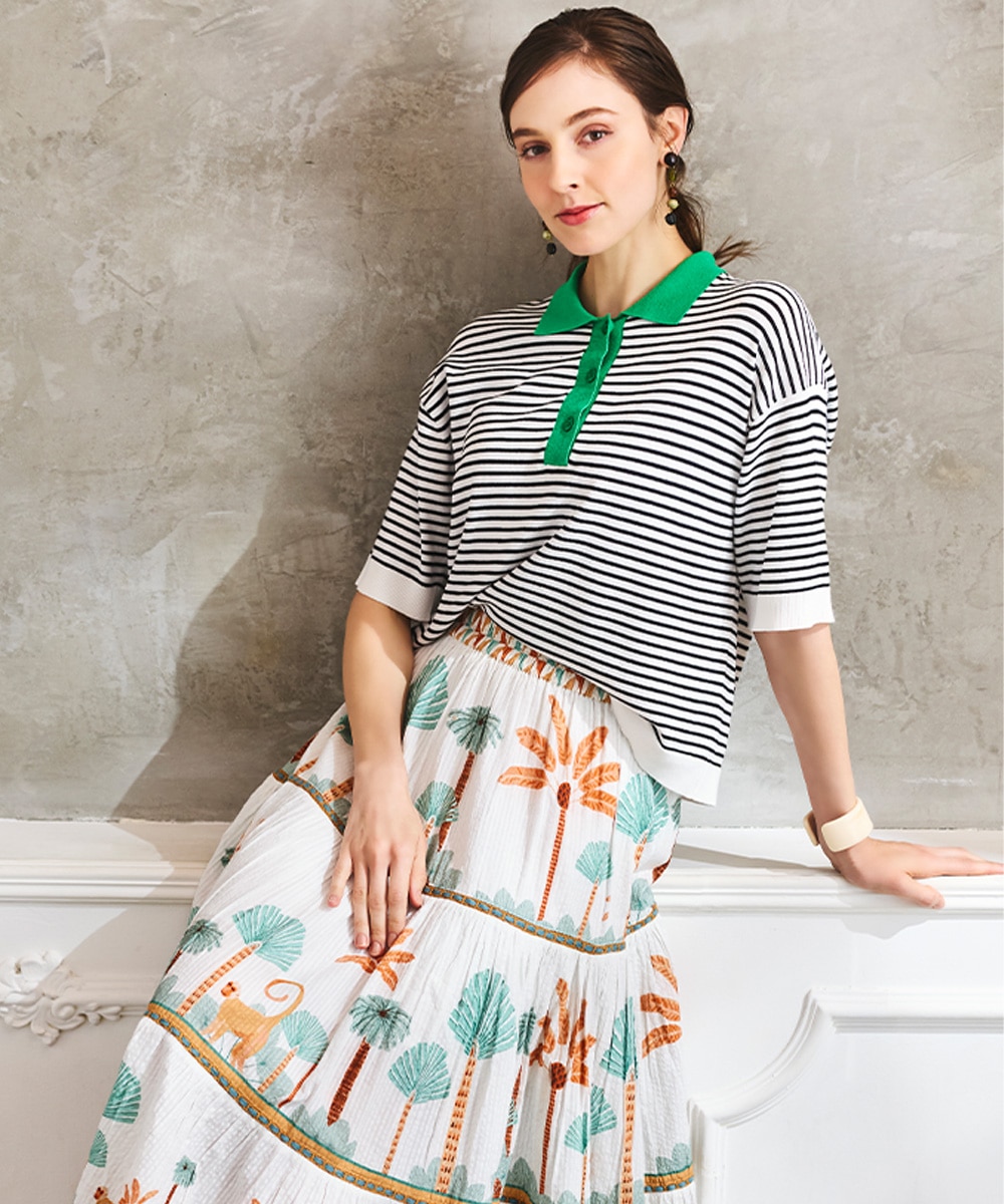 バイカラーボーダーポロニット