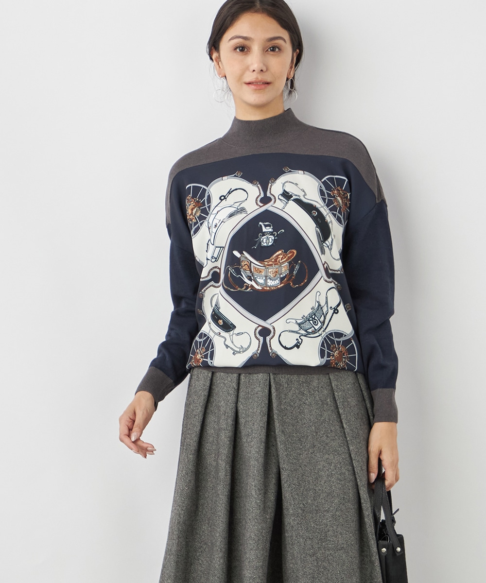  armoire capriceのスカーフプリント切り替えトップス