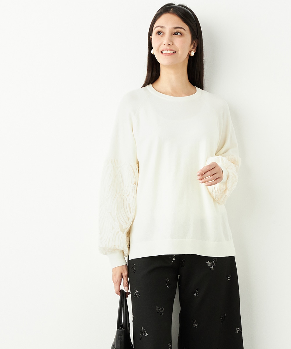 袖レースニット