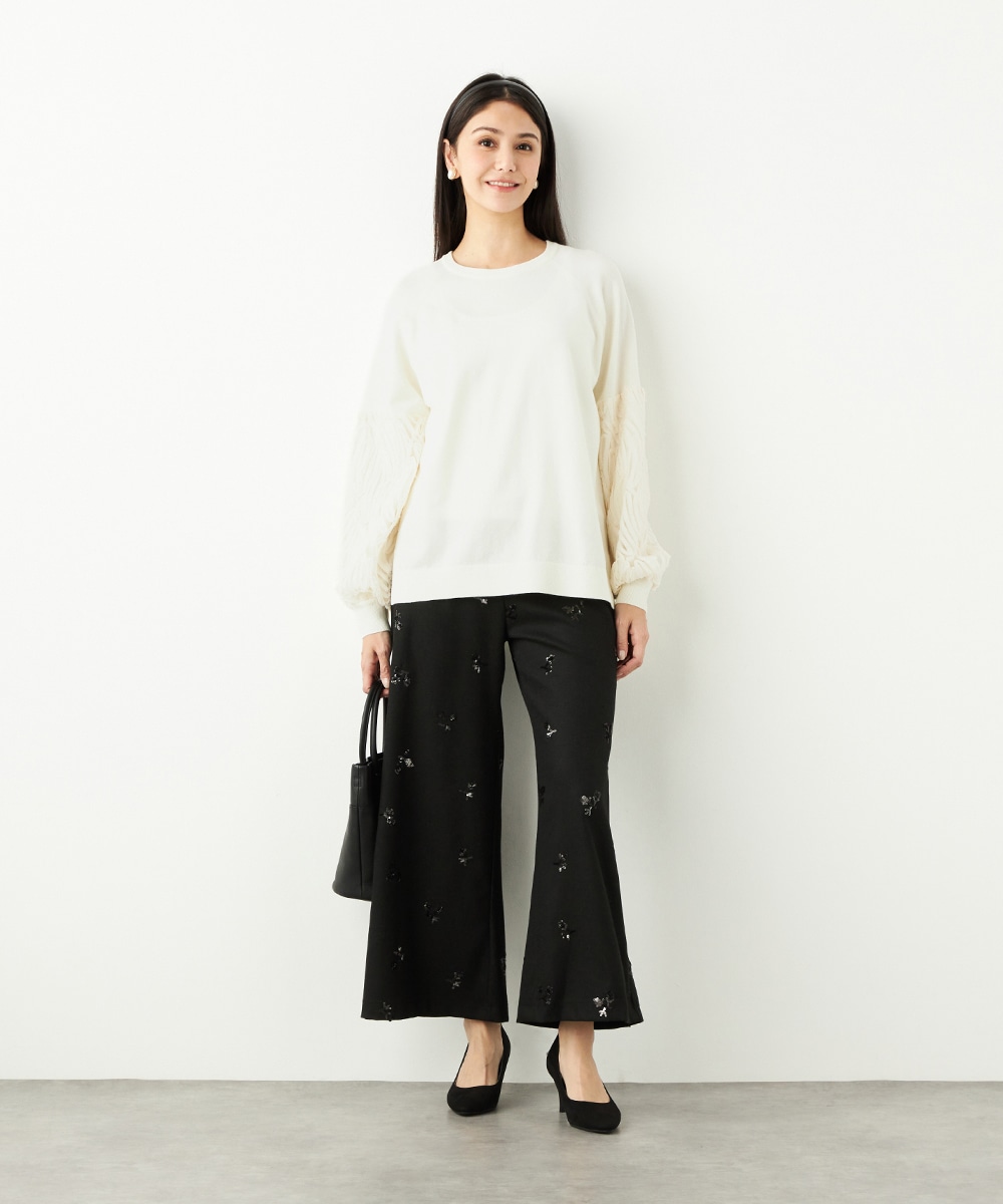 袖レースニット