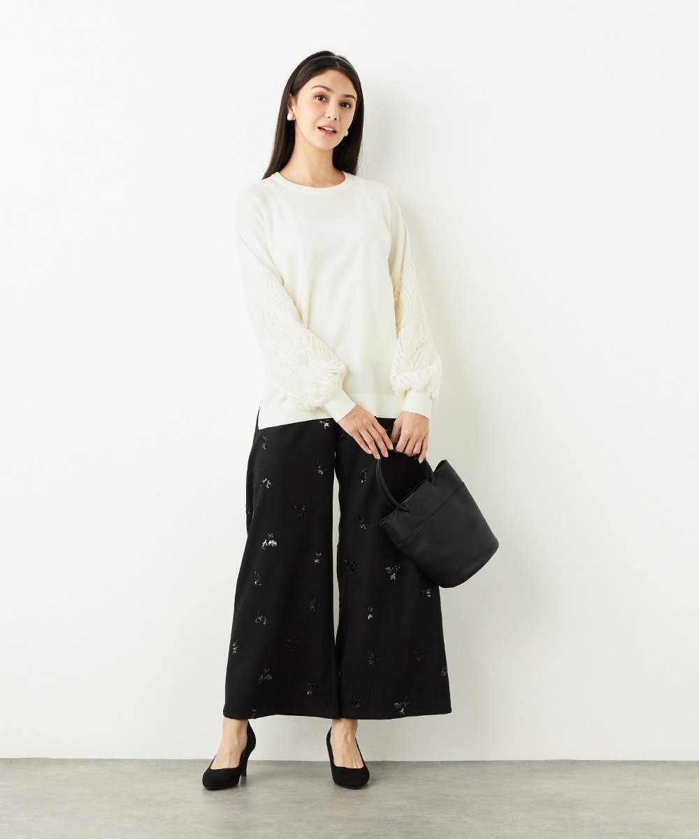 袖レースニット