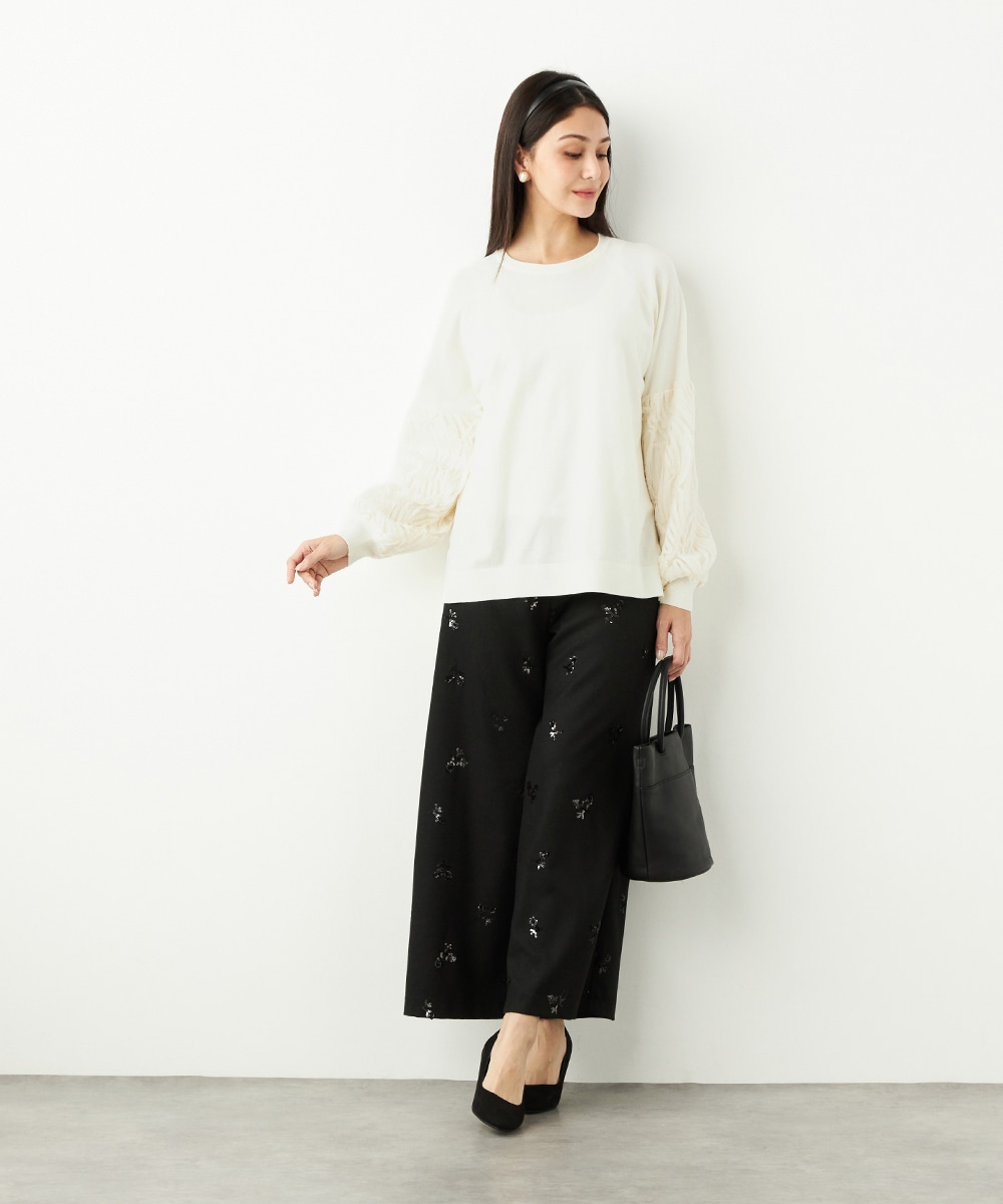 袖レースニット