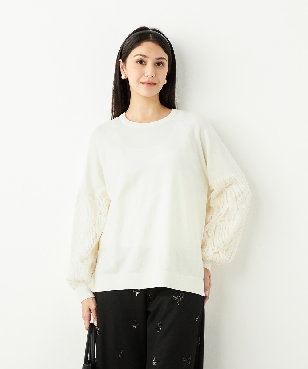 袖レースニット