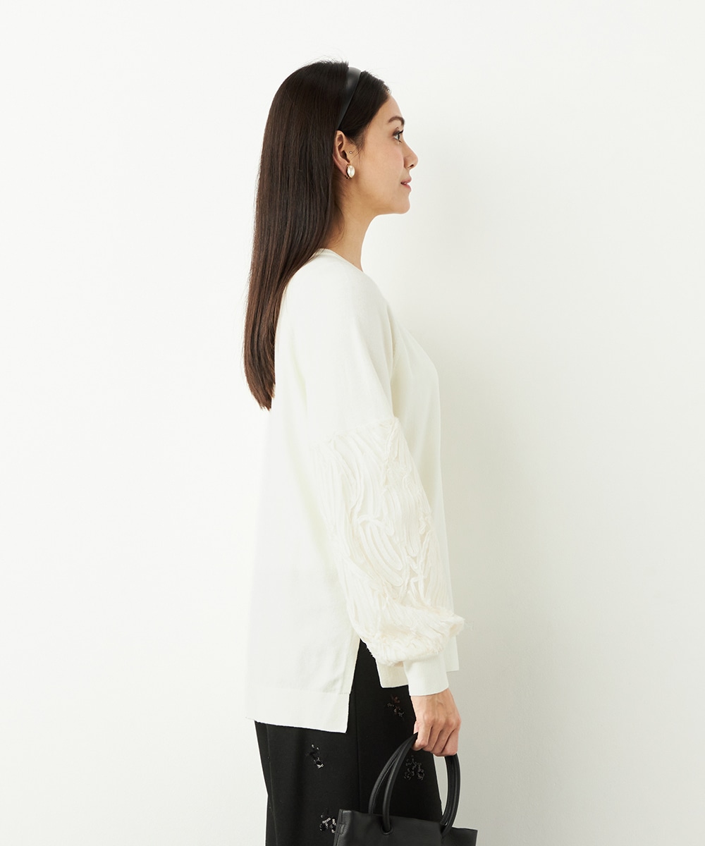 袖レースニット