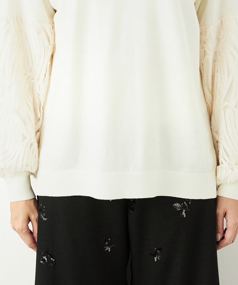 袖レースニット