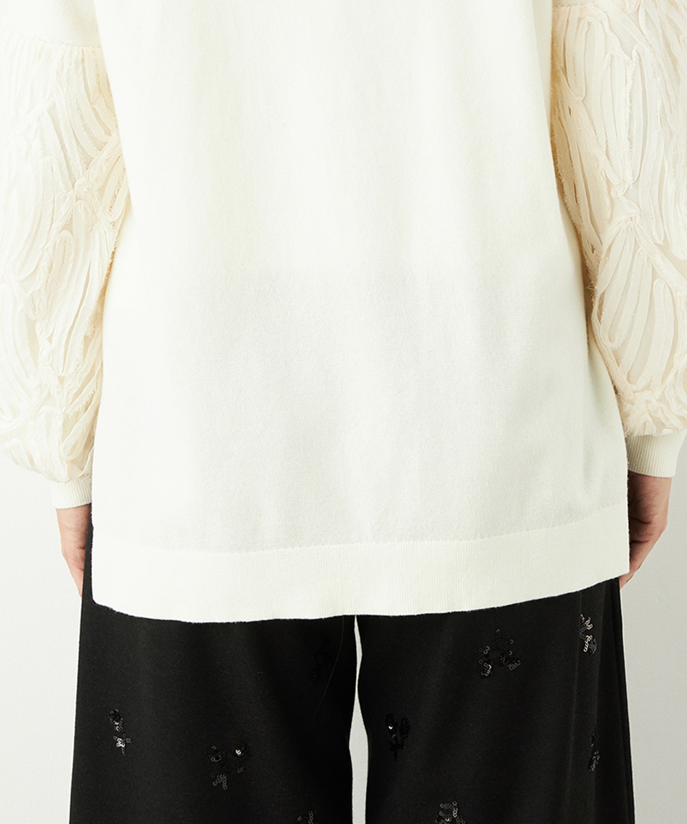 袖レースニット